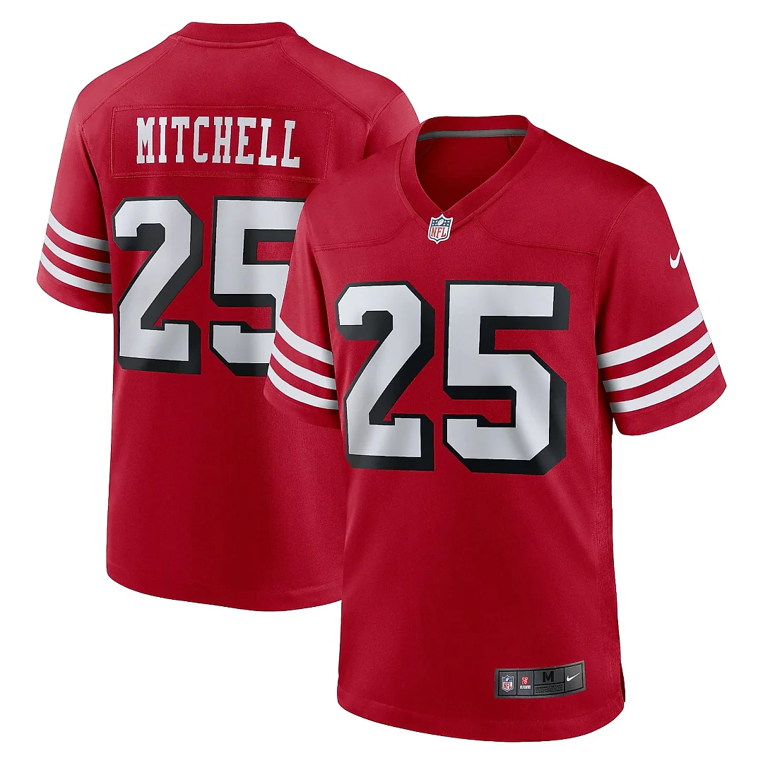 Zennovawear Men's San Francisco 49ers Elijah Mitchell Scarlet Alternate Team Game Jersey
