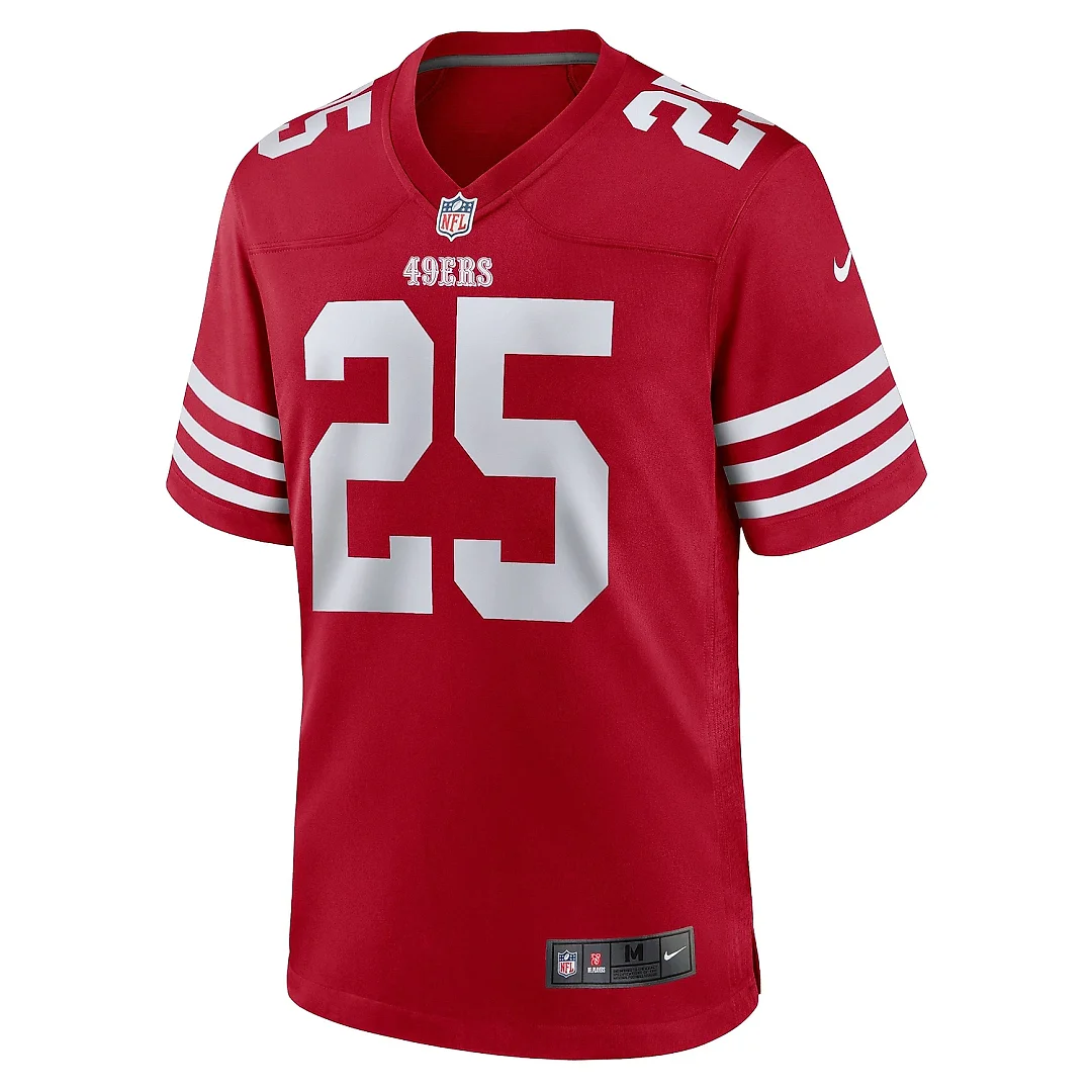 Zennovawear Men's San Francisco 49ers Elijah Mitchell Scarlet Team Player Game Jersey
