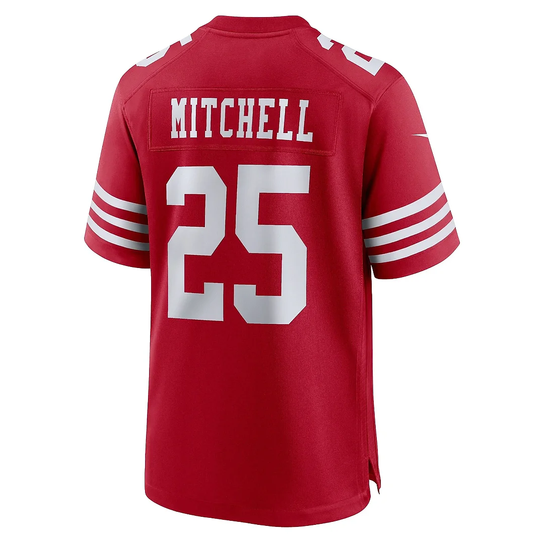 Zennovawear Men's San Francisco 49ers Elijah Mitchell Scarlet Team Player Game Jersey