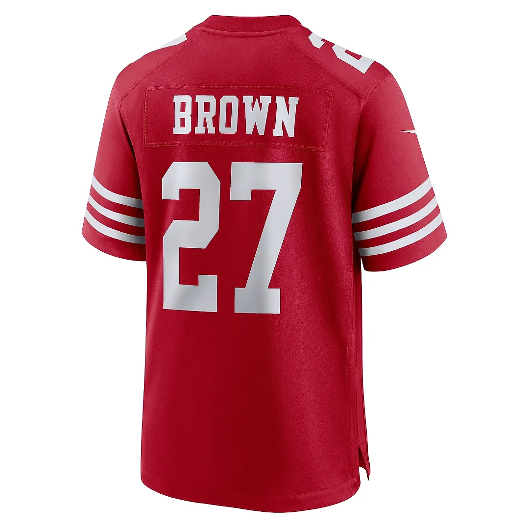 Zennovawear Men's San Francisco 49ers Ji'Ayir Brown Scarlet Team Game Jersey