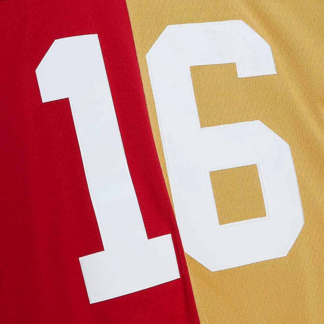 Zennovawear Men's San Francisco 49ers Joe Montana Mitchell & Ness Scarlet/Gold 1990 Split Legacy Jersey