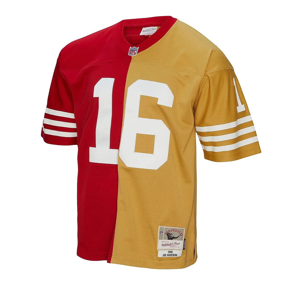 Zennovawear Men's San Francisco 49ers Joe Montana Mitchell & Ness Scarlet/Gold 1990 Split Legacy Jersey
