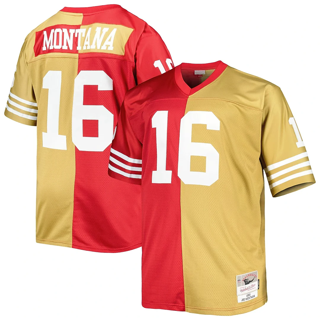 Zennovawear Men's San Francisco 49ers Joe Montana Mitchell & Ness Scarlet/Gold Big & Tall Split Legacy Retired Player Jersey
