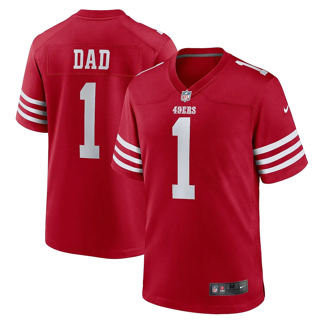 Zennovawear Men's San Francisco 49ers Number 1 Dad Scarlet Game Jersey