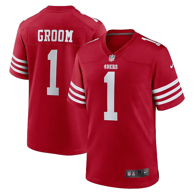 Zennovawear Men's San Francisco 49ers Number 1 Groom Scarlet Game Jersey