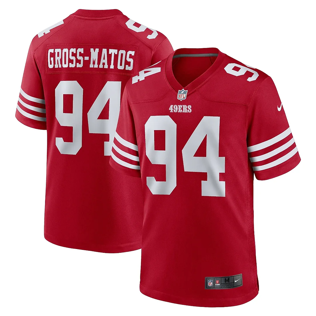 Zennovawear Men's San Francisco 49ers Yetur Gross-Matos Scarlet Team Game Jersey