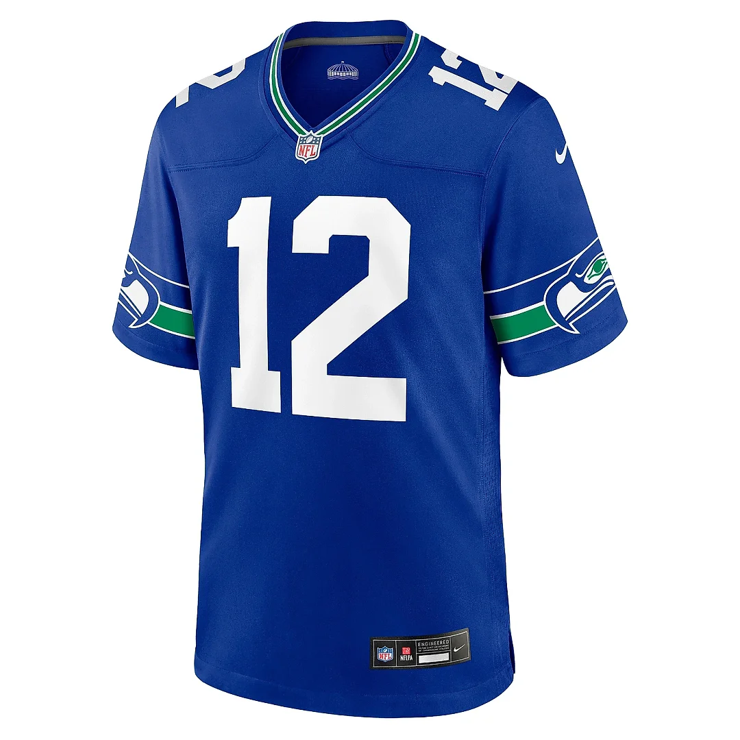 Zennovawear Men's Seattle Seahawks 12s Royal Throwback Player Game Jersey