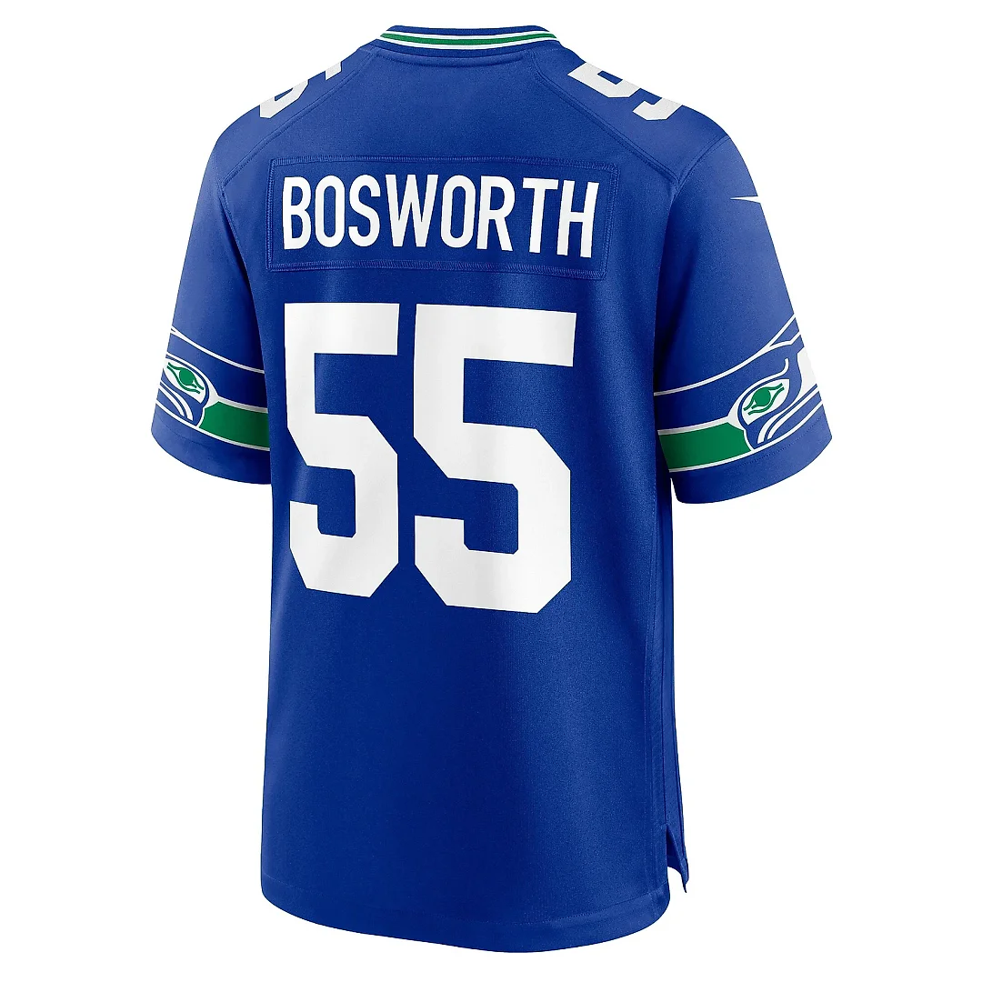 Zennovawear Men's Seattle Seahawks Brian Bosworth Royal Throwback Retired Player Game Jersey