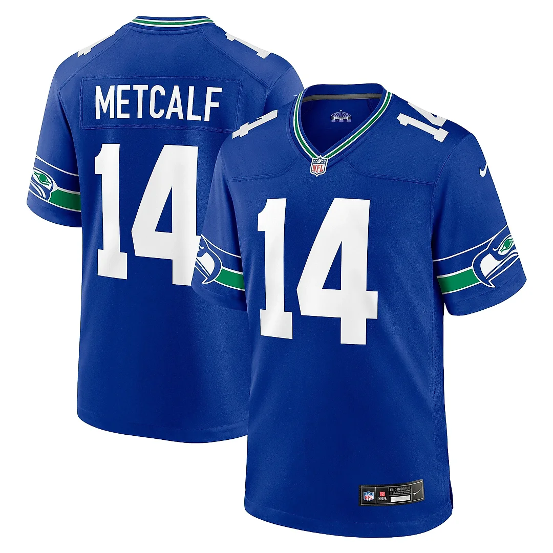 Zennovawear Men's Seattle Seahawks DK Metcalf Royal Throwback Player Game Jersey
