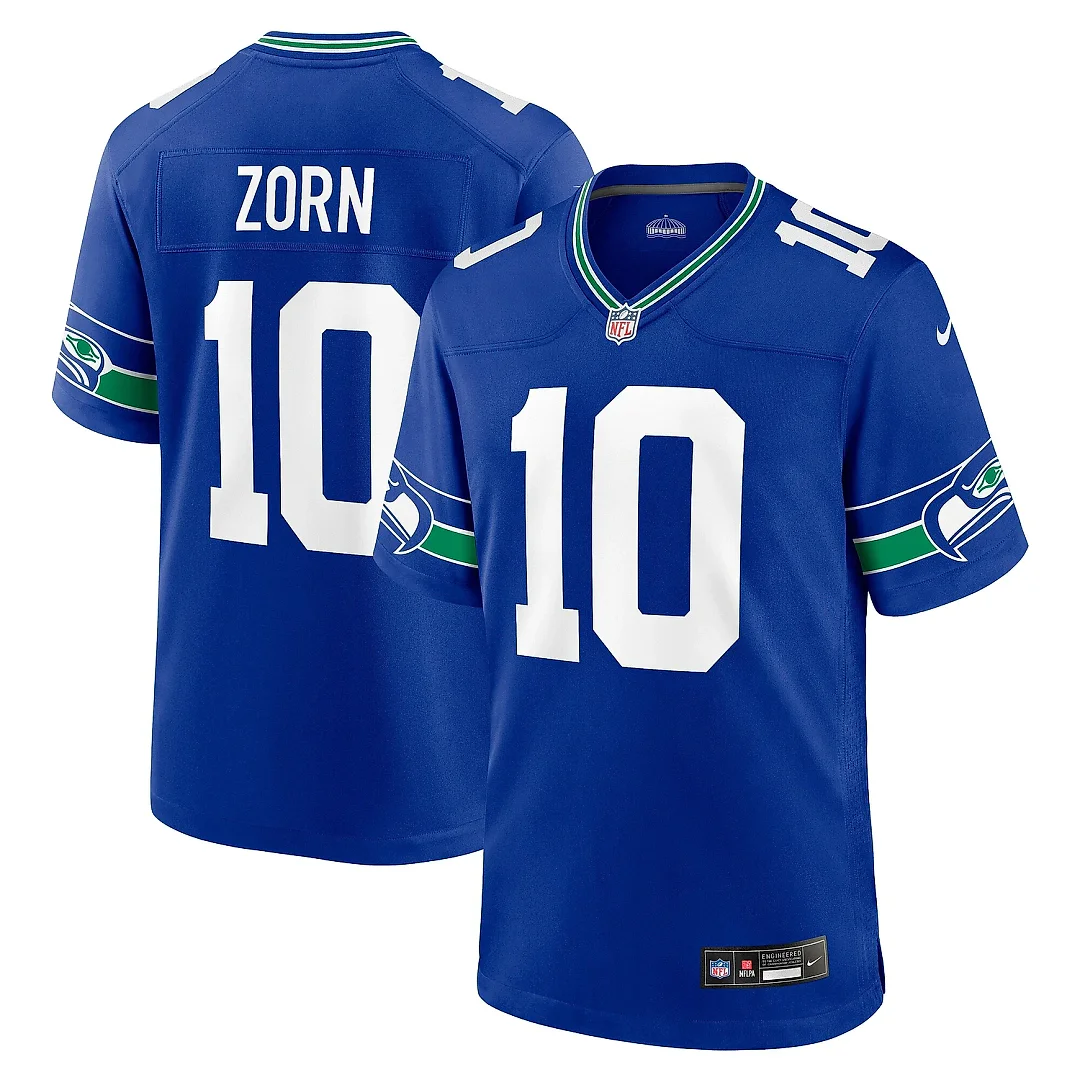 Zennovawear Men's Seattle Seahawks Jim Zorn Royal Throwback Retired Player Game Jersey