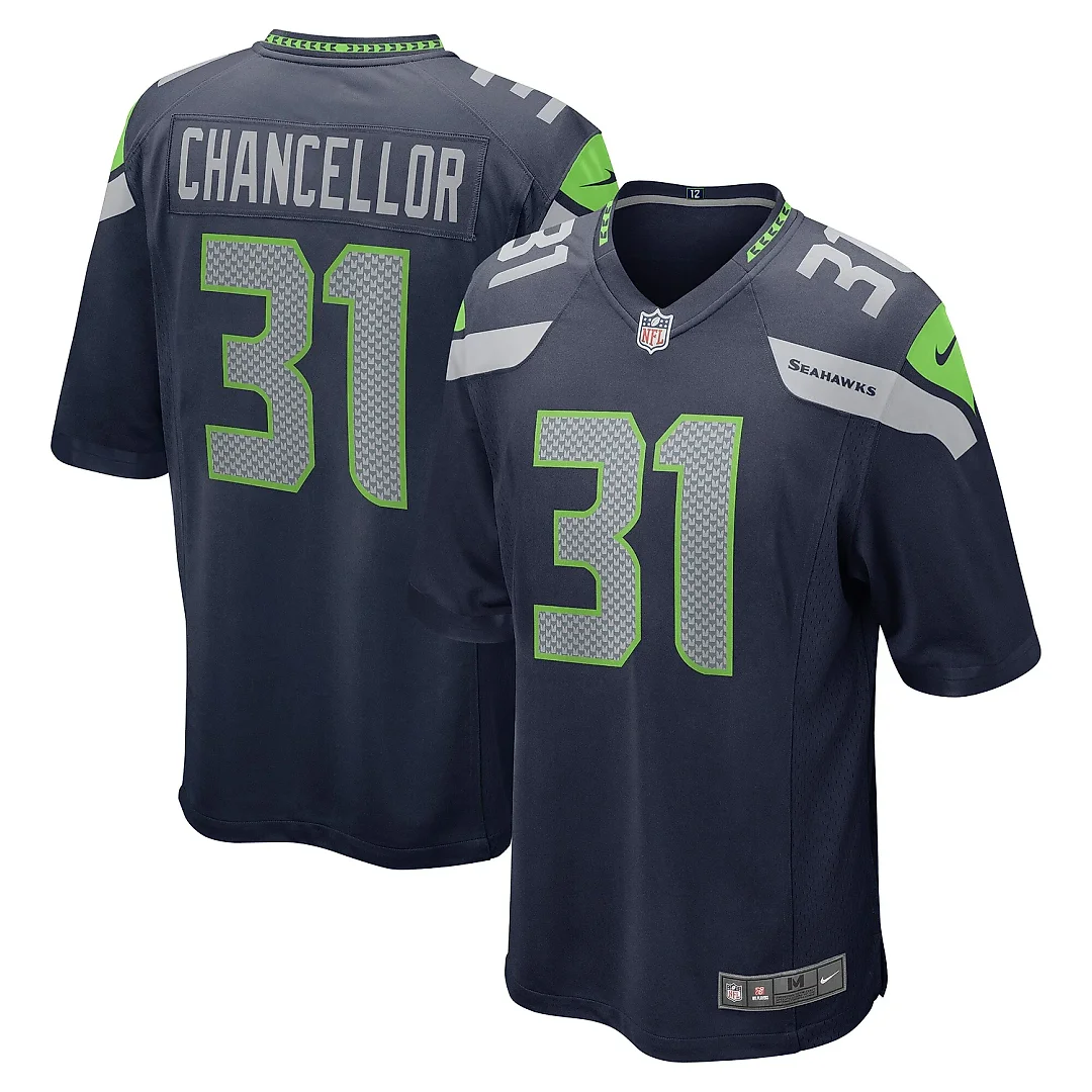 Zennovawear Men's Seattle Seahawks Kam Chancellor College Navy Retired Player Game Jersey