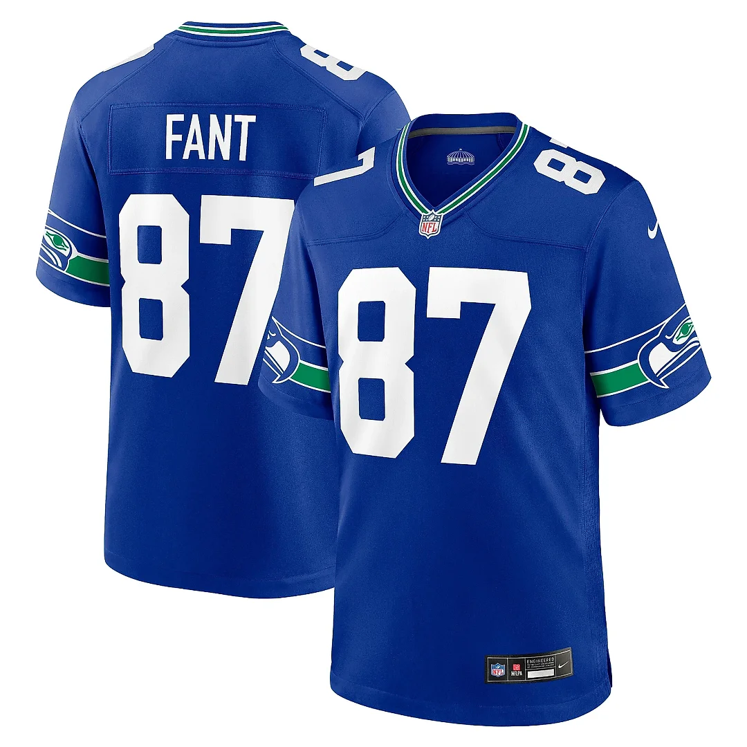 Zennovawear Men's Seattle Seahawks Noah Fant Royal Throwback Player Game Jersey