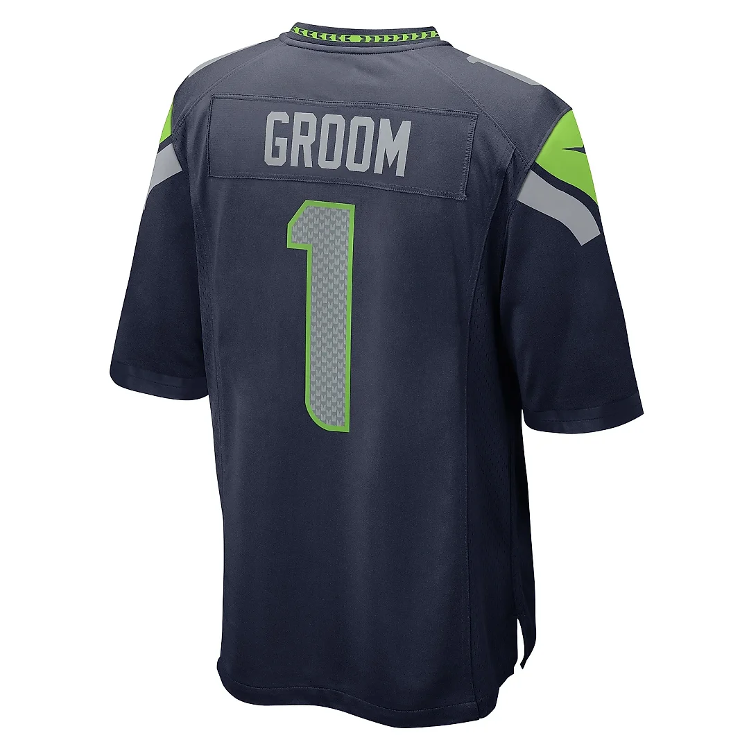 Zennovawear Men's Seattle Seahawks Number 1 Groom College Navy Game Jersey