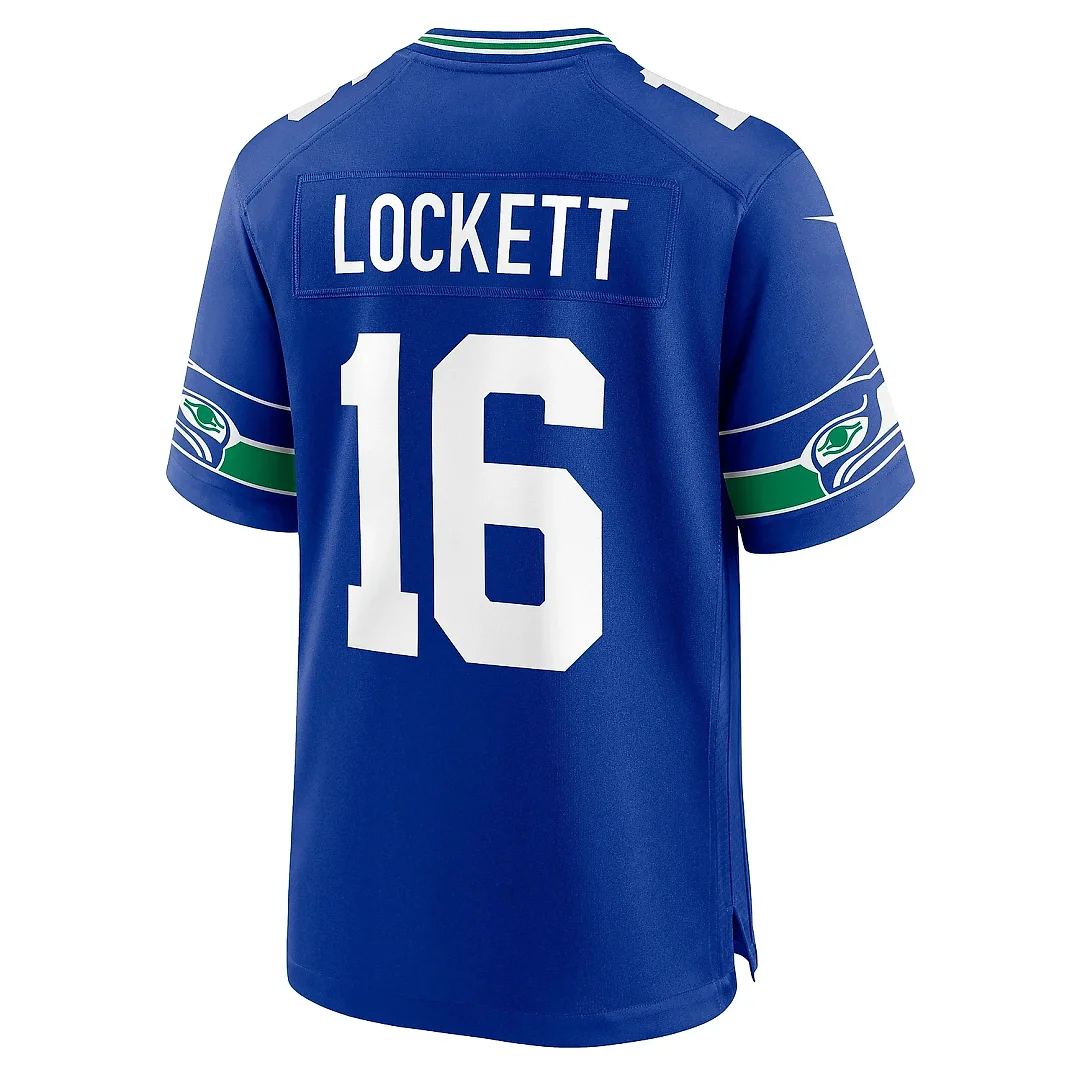 Zennovawear Men's Seattle Seahawks Tyler Lockett Royal Throwback Player Game Jersey