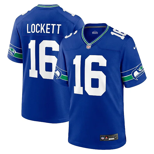 Zennovawear Men's Seattle Seahawks Tyler Lockett Royal Throwback Player Game Jersey