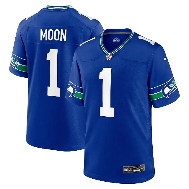 Zennovawear Men's Seattle Seahawks Warren Moon Royal Throwback Retired Player Game Jersey