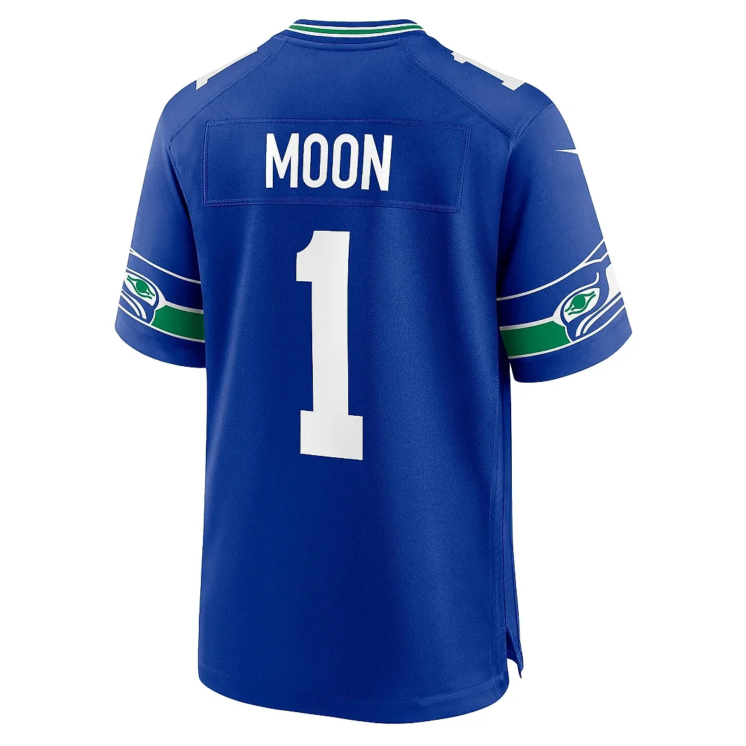 Zennovawear Men's Seattle Seahawks Warren Moon Royal Throwback Retired Player Game Jersey