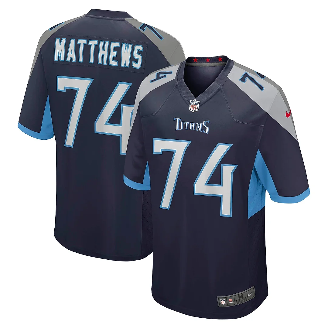 Zennovawear Men's Tennessee Titans Bruce Matthews Navy Retired Player Jersey
