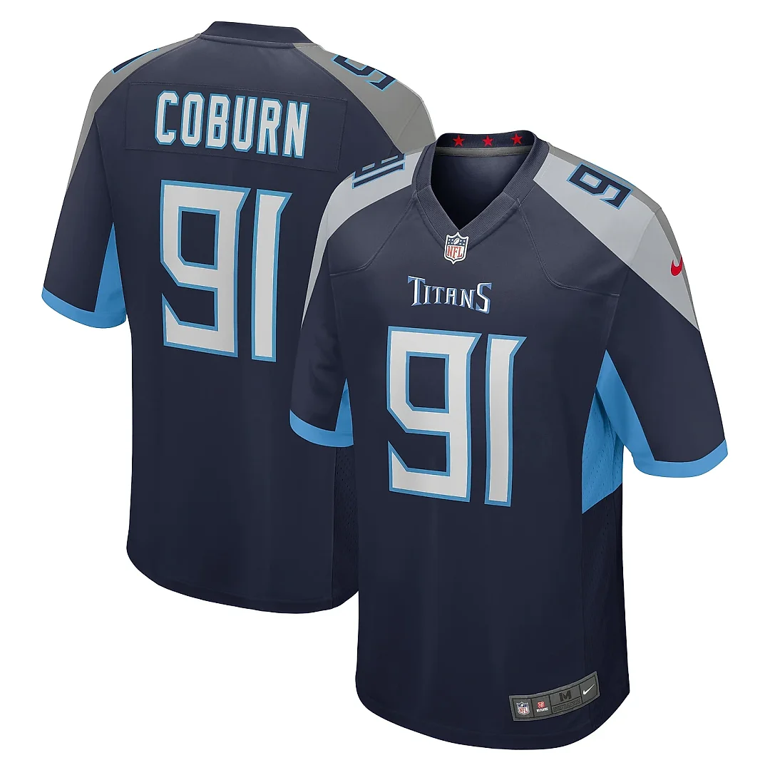 Zennovawear Men's Tennessee Titans Keondre Coburn Navy Game Jersey