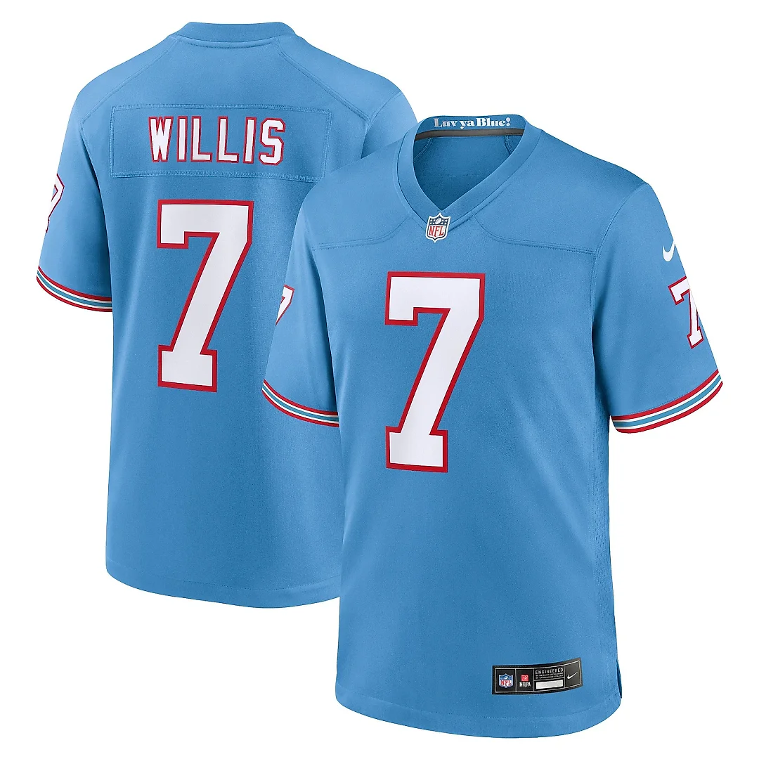 Zennovawear Men's Tennessee Titans Malik Willis Light Blue Oilers Throwback Alternate Game Player Jersey