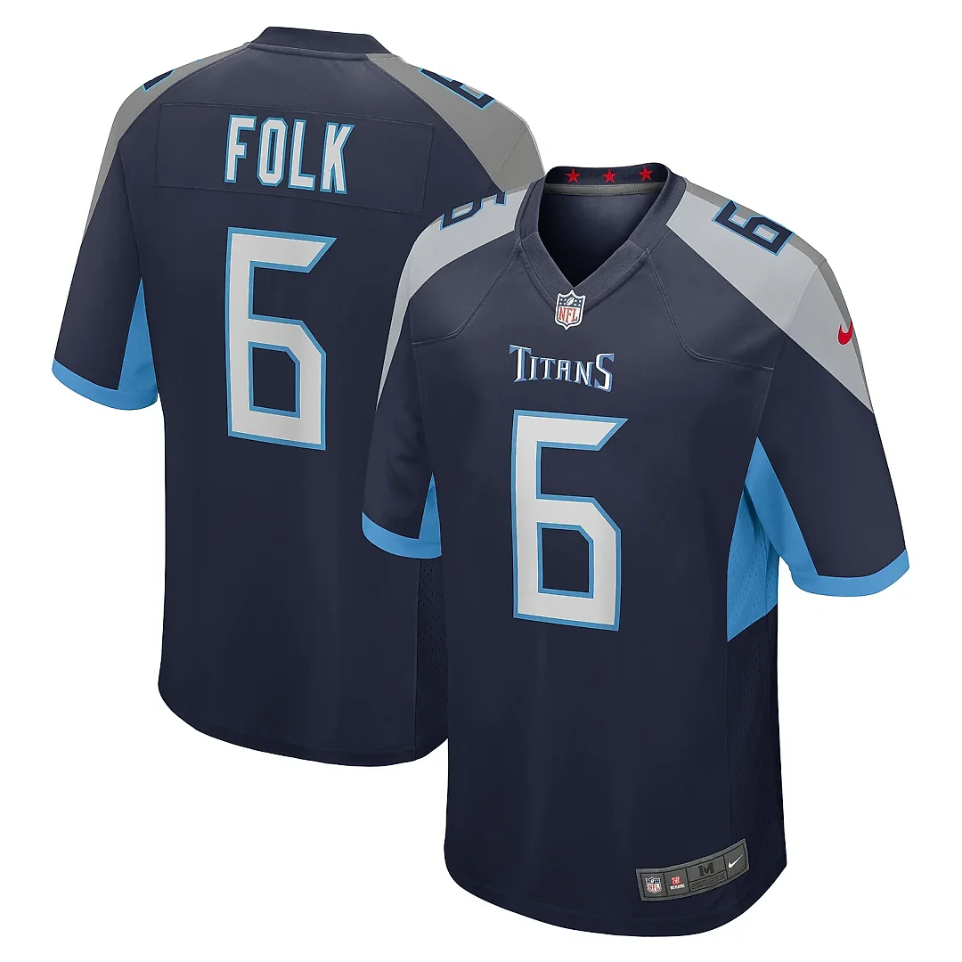 Zennovawear Men's Tennessee Titans Nick Folk Navy Team Game Jersey