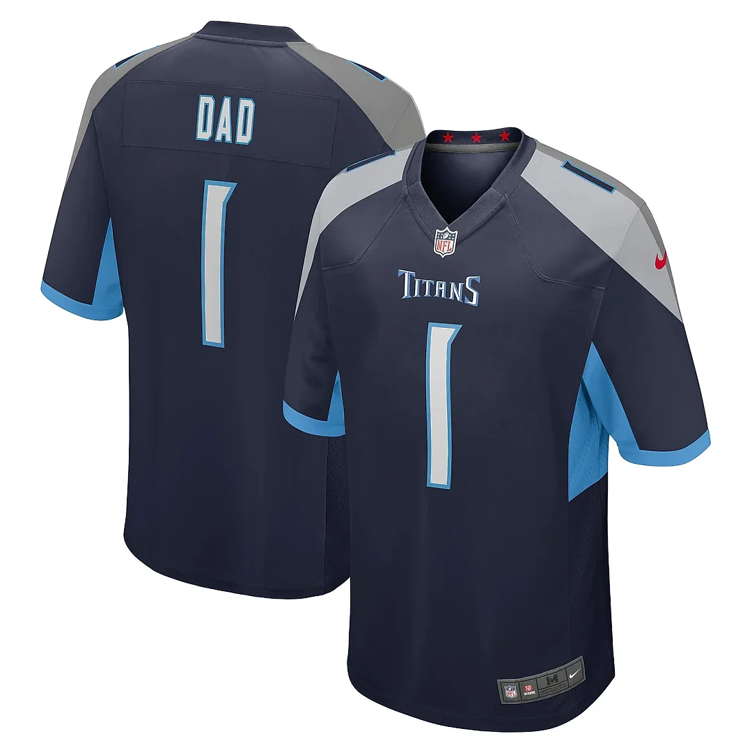 Zennovawear Men's Tennessee Titans Number 1 Dad Navy Game Jersey