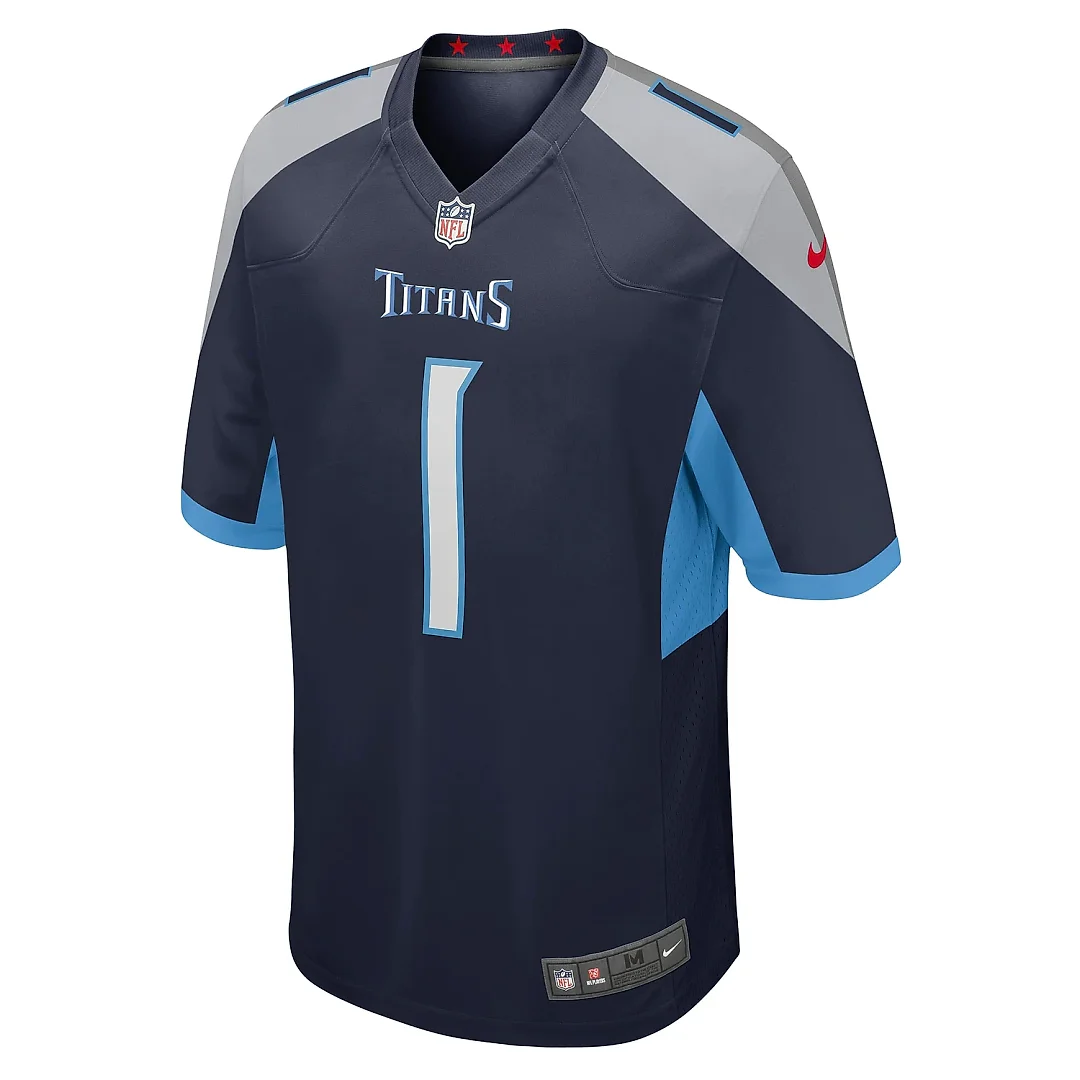 Zennovawear Men's Tennessee Titans Number 1 Dad Navy Game Jersey