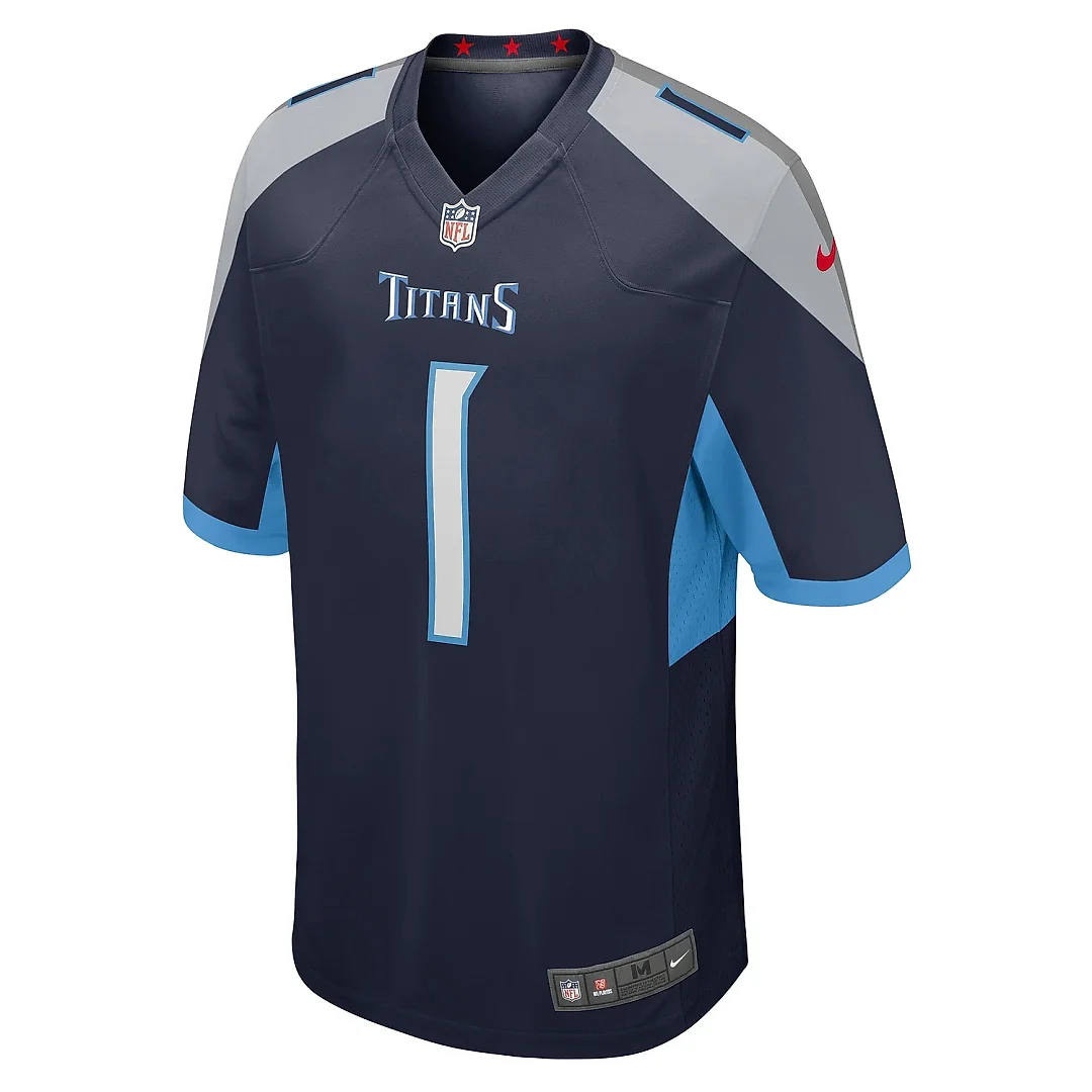 Zennovawear Men's Tennessee Titans Number 1 Groom Navy Game Jersey