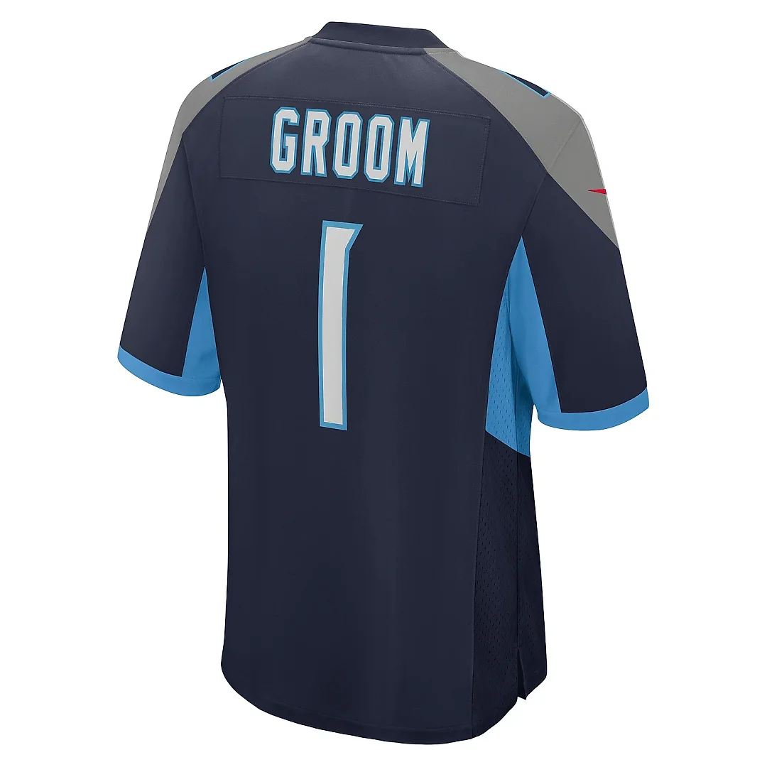 Zennovawear Men's Tennessee Titans Number 1 Groom Navy Game Jersey