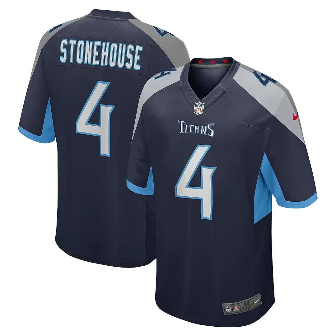 Zennovawear Men's Tennessee Titans Ryan Stonehouse Navy Game Player Jersey