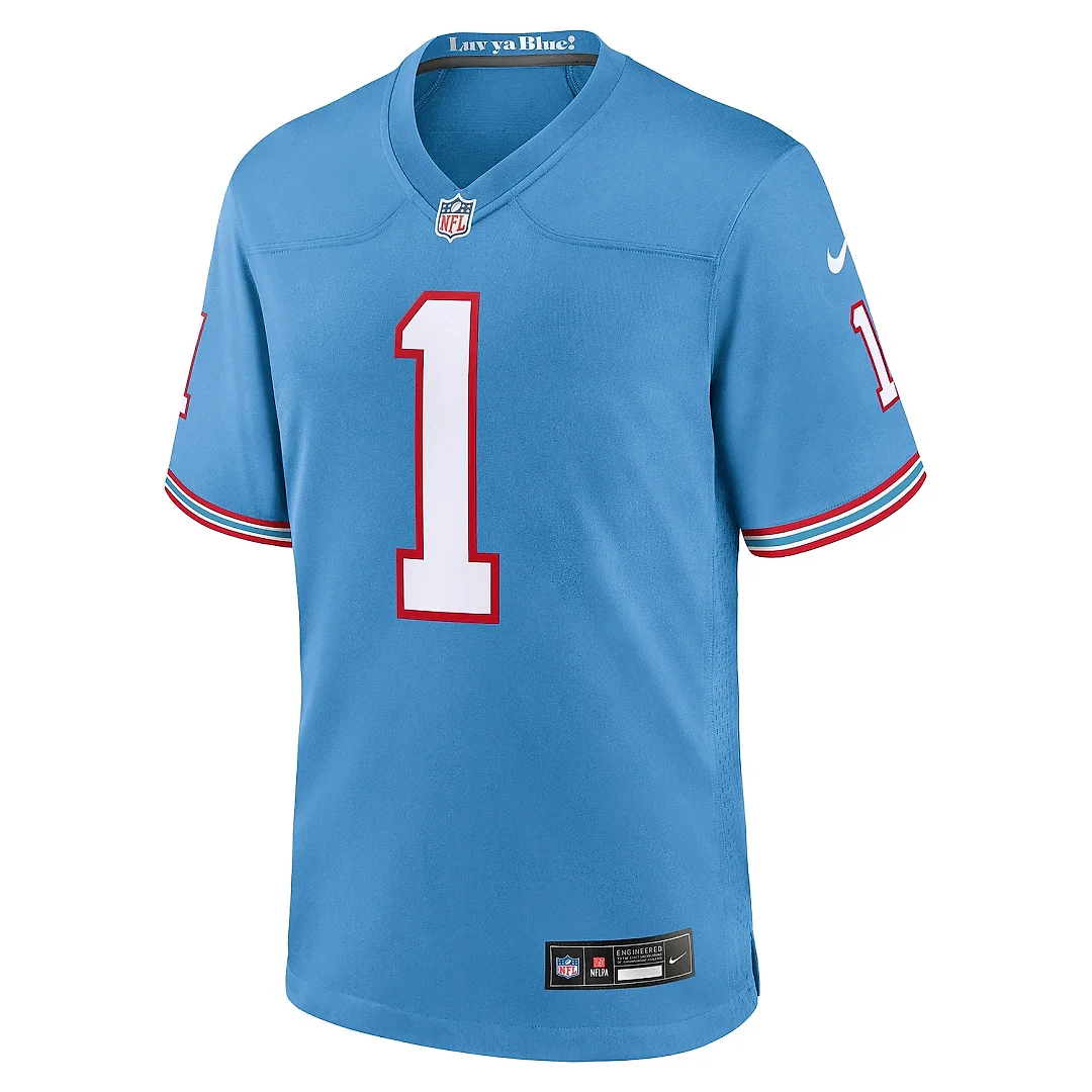 Zennovawear Men's Tennessee Titans Warren Moon Light Blue Oilers Throwback Retired Player Game Jersey