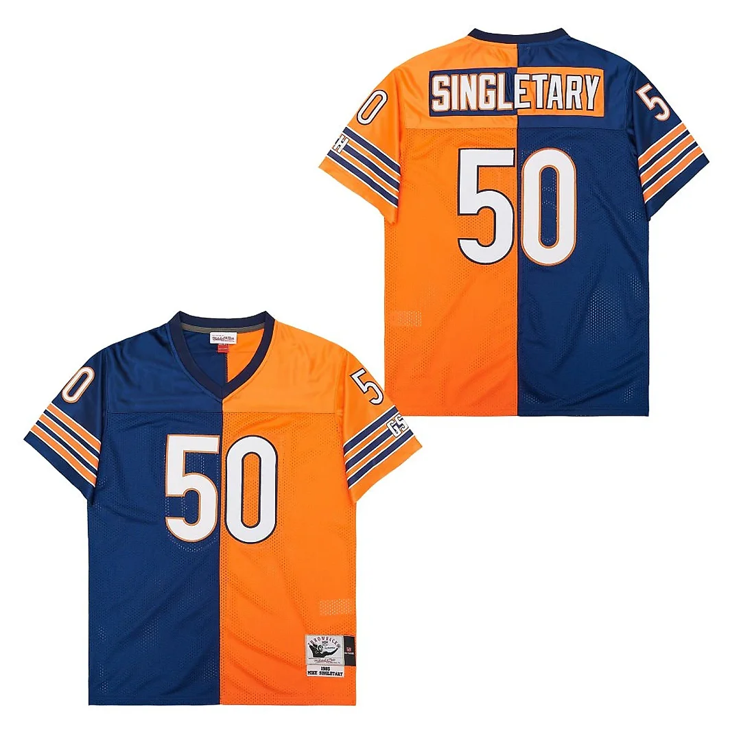 Zennovawear Mike Singletary 50 Chicago Bears Two-Toned Retro Throwback Men Jersey - Orange/Navy