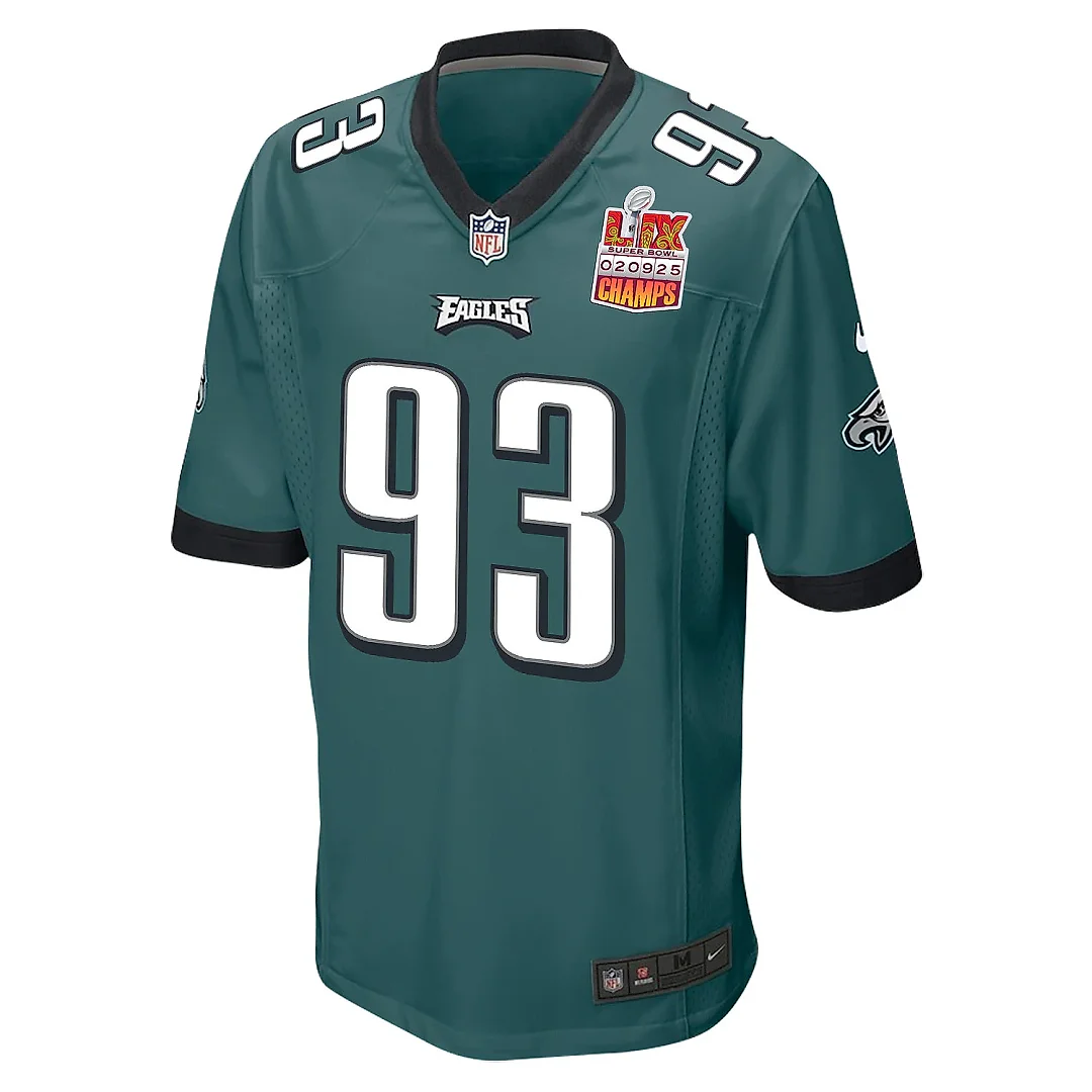 Zennovawear Milton Williams 93 Philadelphia Eagles Super Bowl LIX Champions Patch Game Men Jersey - Midnight Green