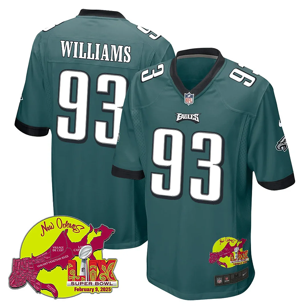 Zennovawear Milton Williams 93 Philadelphia Eagles Super Bowl LIX New Orleans Patch Game Men Jersey - Midnight Green