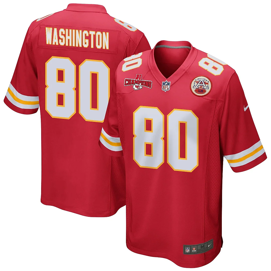 Zennovawear Montrell Washington 80 Kansas City Chiefs AFC Champions Patch Game Men Jersey - Red
