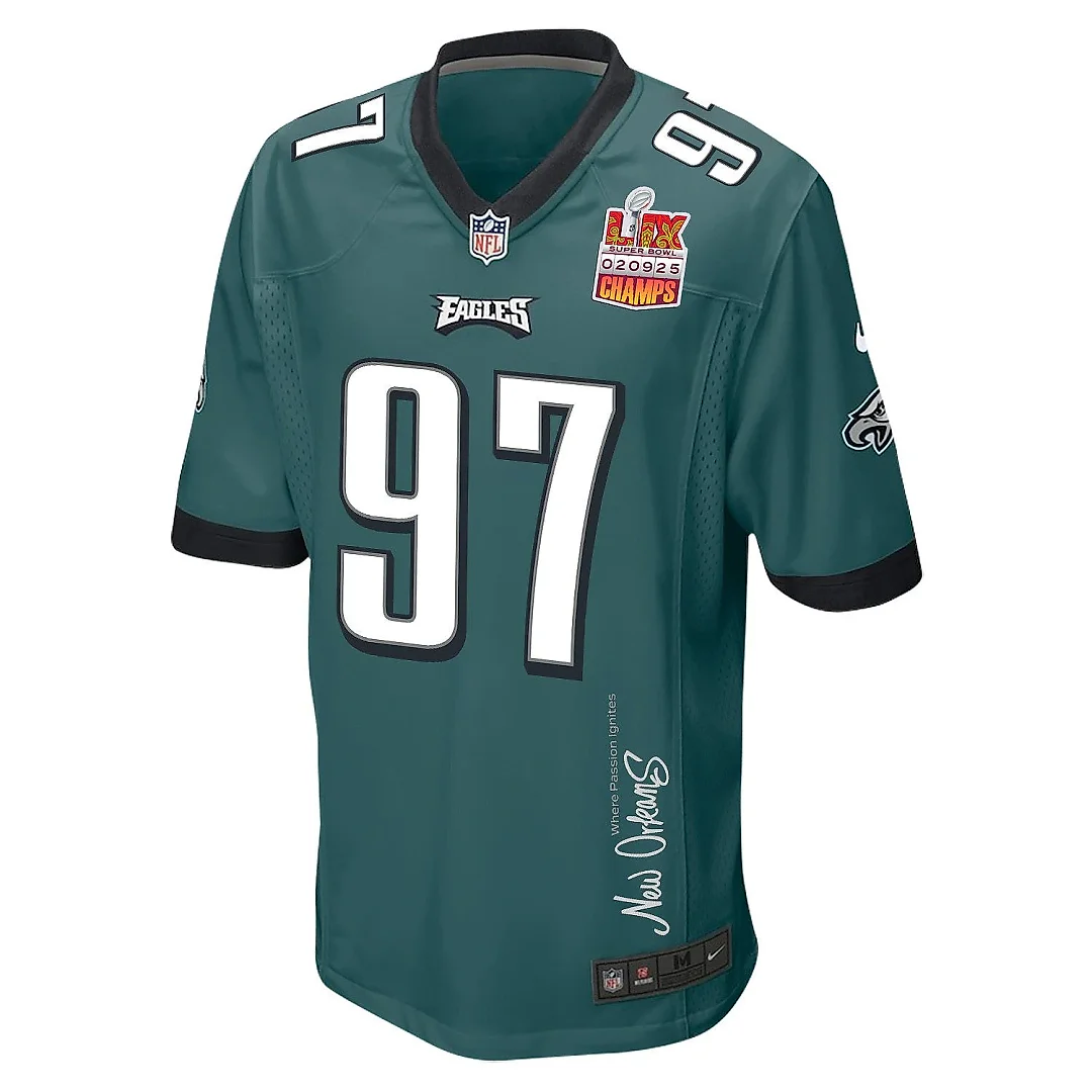 Zennovawear Moro Ojomo 97 Philadelphia Eagles Super Bowl LIX Champions Patch 'New Orleans - Where Passion Ignites' EMBROIDERED Game Men Jersey...