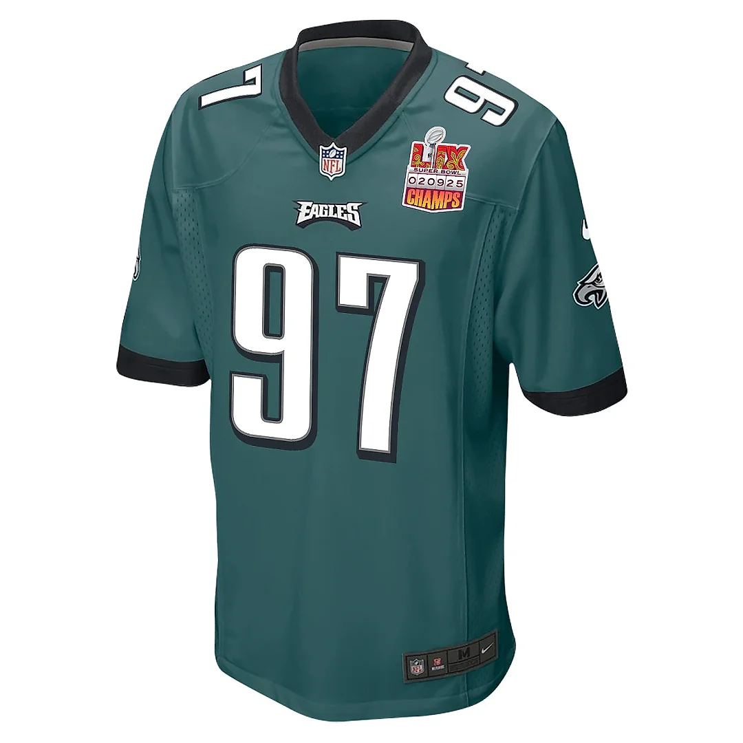 Zennovawear Moro Ojomo 97 Philadelphia Eagles Super Bowl LIX Champions Patch Game Men Jersey - Midnight Green
