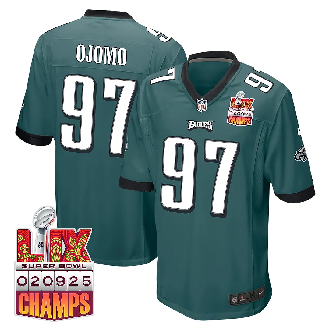 Zennovawear Moro Ojomo 97 Philadelphia Eagles Super Bowl LIX Champions Patch Game Men Jersey - Midnight Green