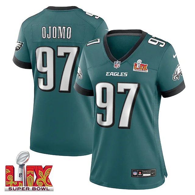 Zennovawear Moro Ojomo 97 Philadelphia Eagles Super Bowl LIX Women's Jersey - Midnight Green