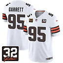 Zennovawear Myles Garrett 95 Cleveland Browns Jim Brown Memorial Patch Game Men Jersey - White