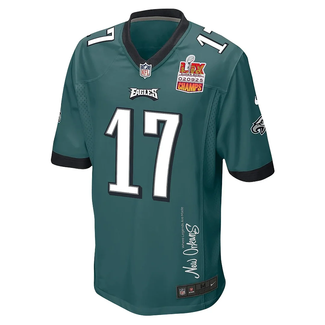 Zennovawear Nakobe Dean 17 Philadelphia Eagles Super Bowl LIX Champions Patch 'New Orleans - Where Legends Are Made' EMBROIDERED Game Men Jersey...