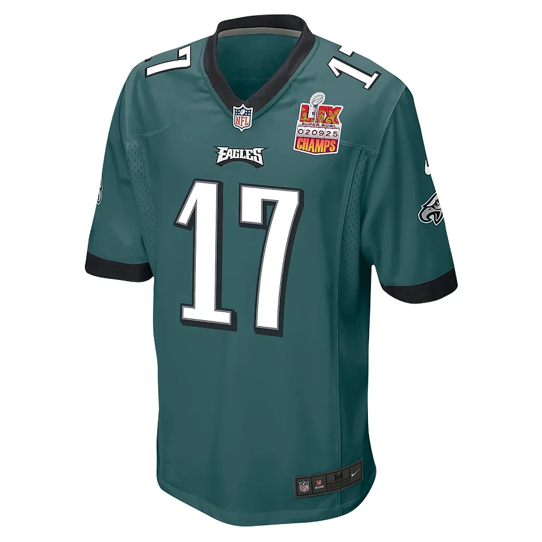 Zennovawear Nakobe Dean 17 Philadelphia Eagles Super Bowl LIX Champions Patch Game Men Jersey - Midnight Green