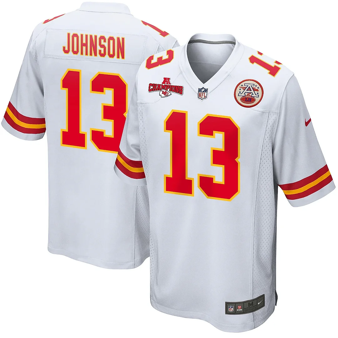 Zennovawear Nazeeh Johnson 13 Kansas City Chiefs AFC Champions Patch Game Men Jersey - White