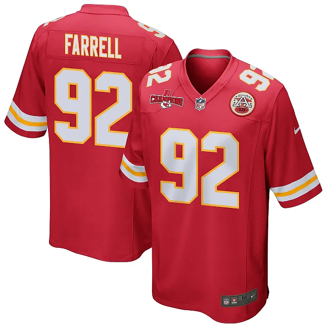 Zennovawear Neil Farrell 92 Kansas City Chiefs AFC Champions Patch Game Men Jersey - Red