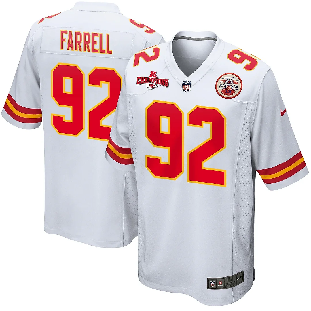 Zennovawear Neil Farrell 92 Kansas City Chiefs AFC Champions Patch Game Men Jersey - White
