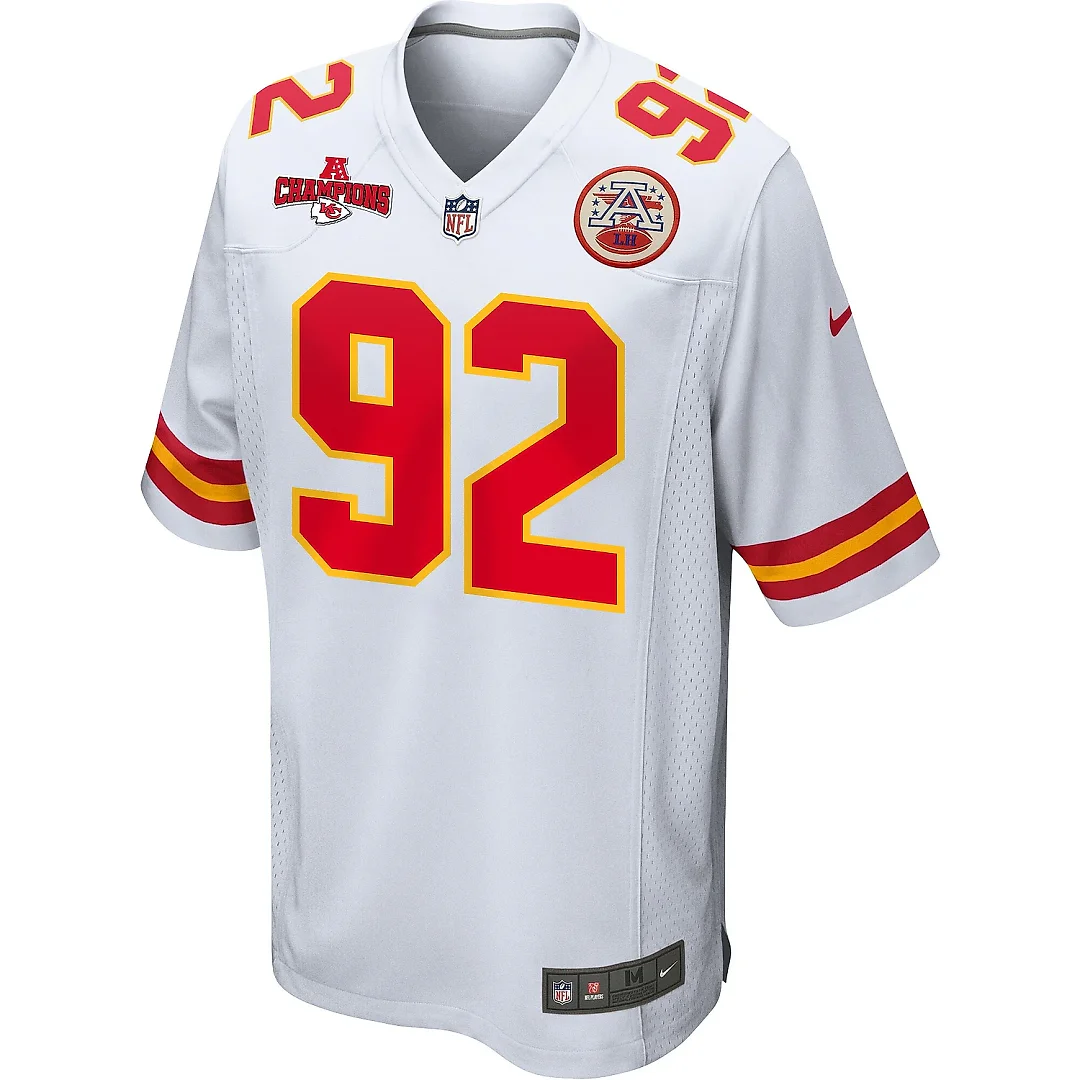 Zennovawear Neil Farrell 92 Kansas City Chiefs AFC Champions Patch Game Men Jersey - White