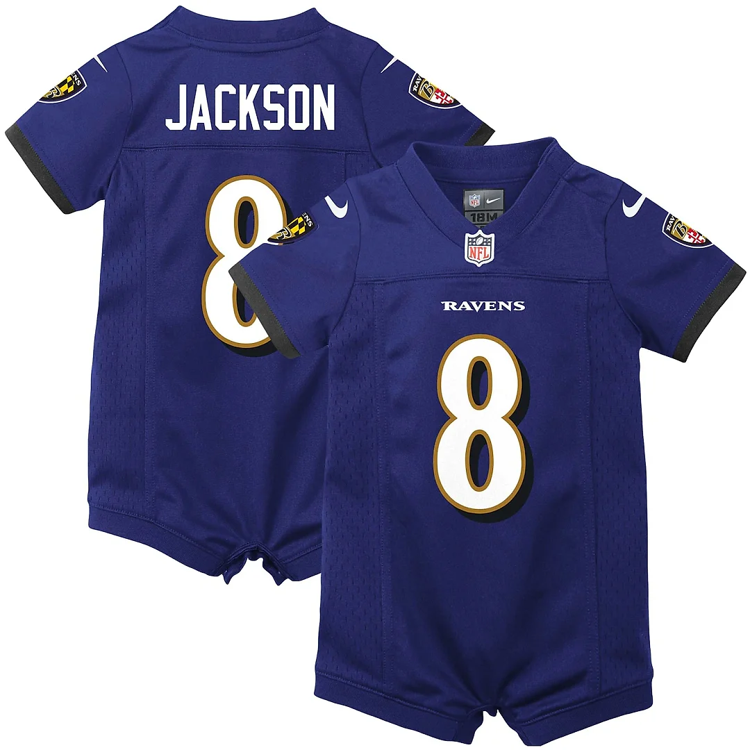 Zennovawear Lamar Jackson Baltimore Ravens Newborn & Infant Romper Jersey - Purple