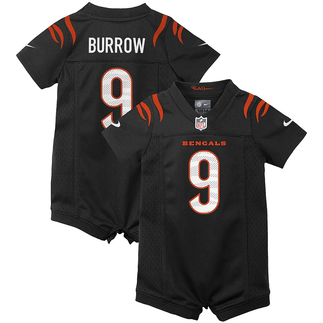 Zennovawear Newborn & Infant Cincinnati Bengals Joe Burrow Black Game Romper Jersey