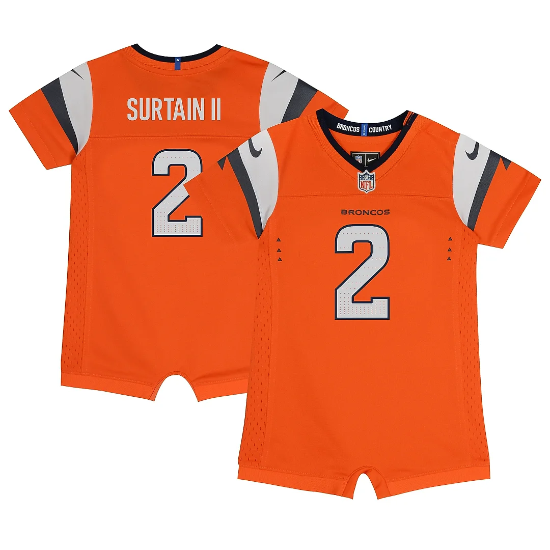 Zennovawear Newborn & Infant Denver Broncos Patrick Surtain II Orange Mile High Collection Game Romper Jersey