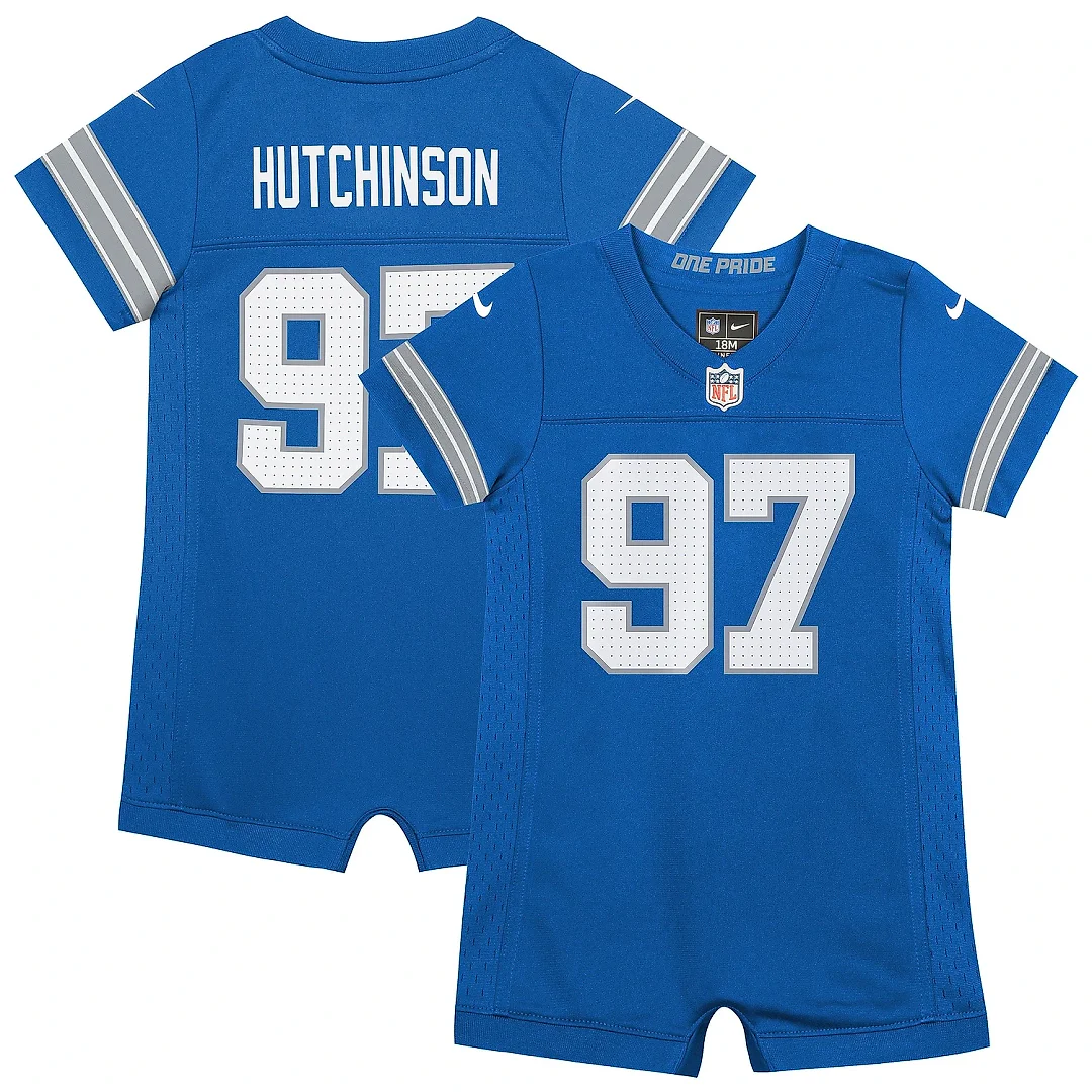 Zennovawear Newborn & Infant Detroit Lions Aidan Hutchinson Blue Game Romper Jersey